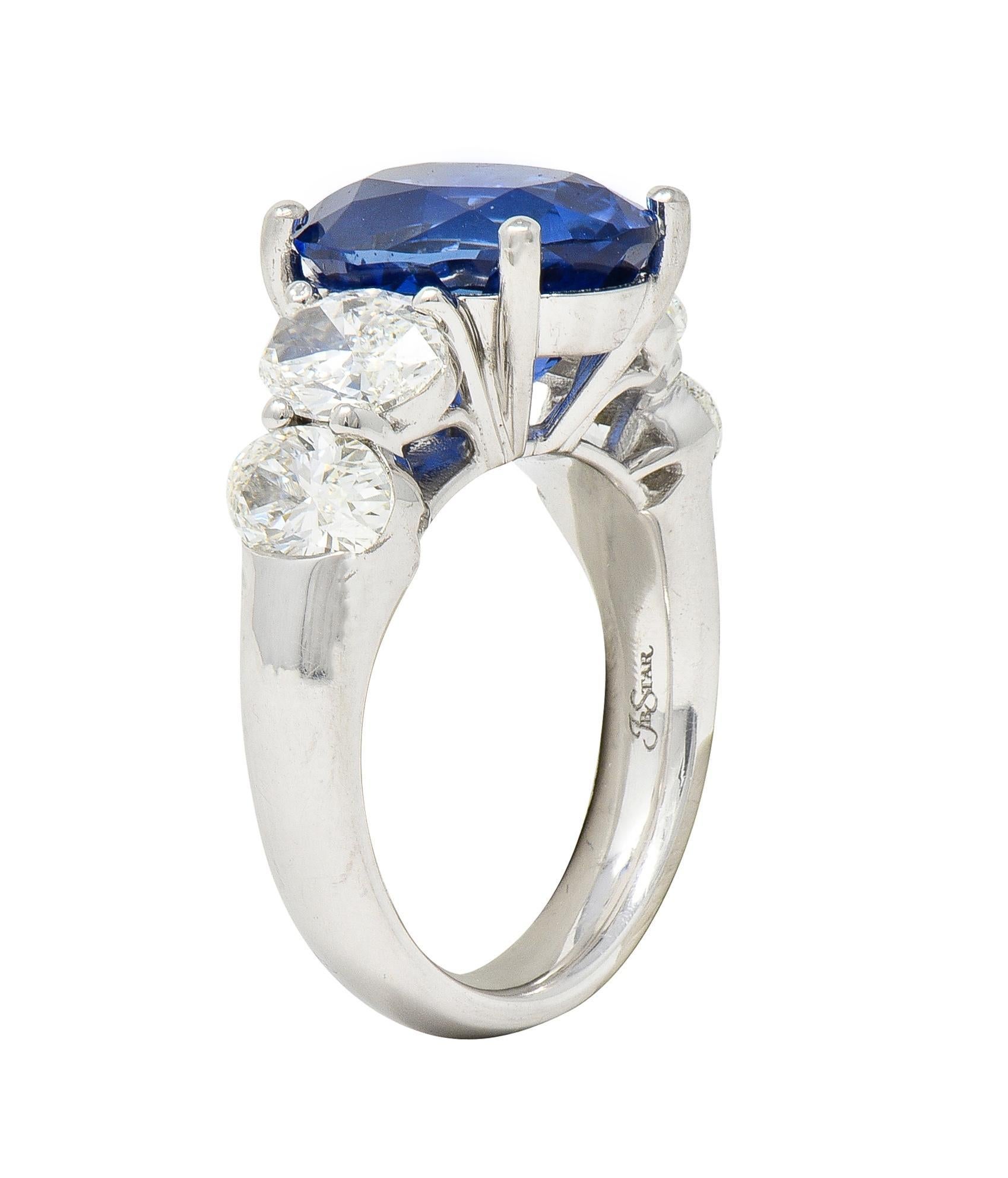 JB Star 7.15 CTW Ceylon Sapphire Diamond Platinum Five Stone Ring GIA For Sale 8