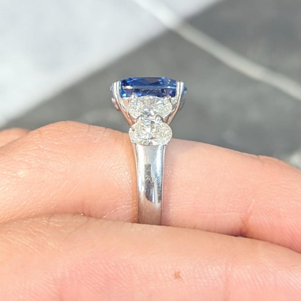 JB Star 7.15 CTW Ceylon Sapphire Diamond Platinum Five Stone Ring GIA For Sale 12