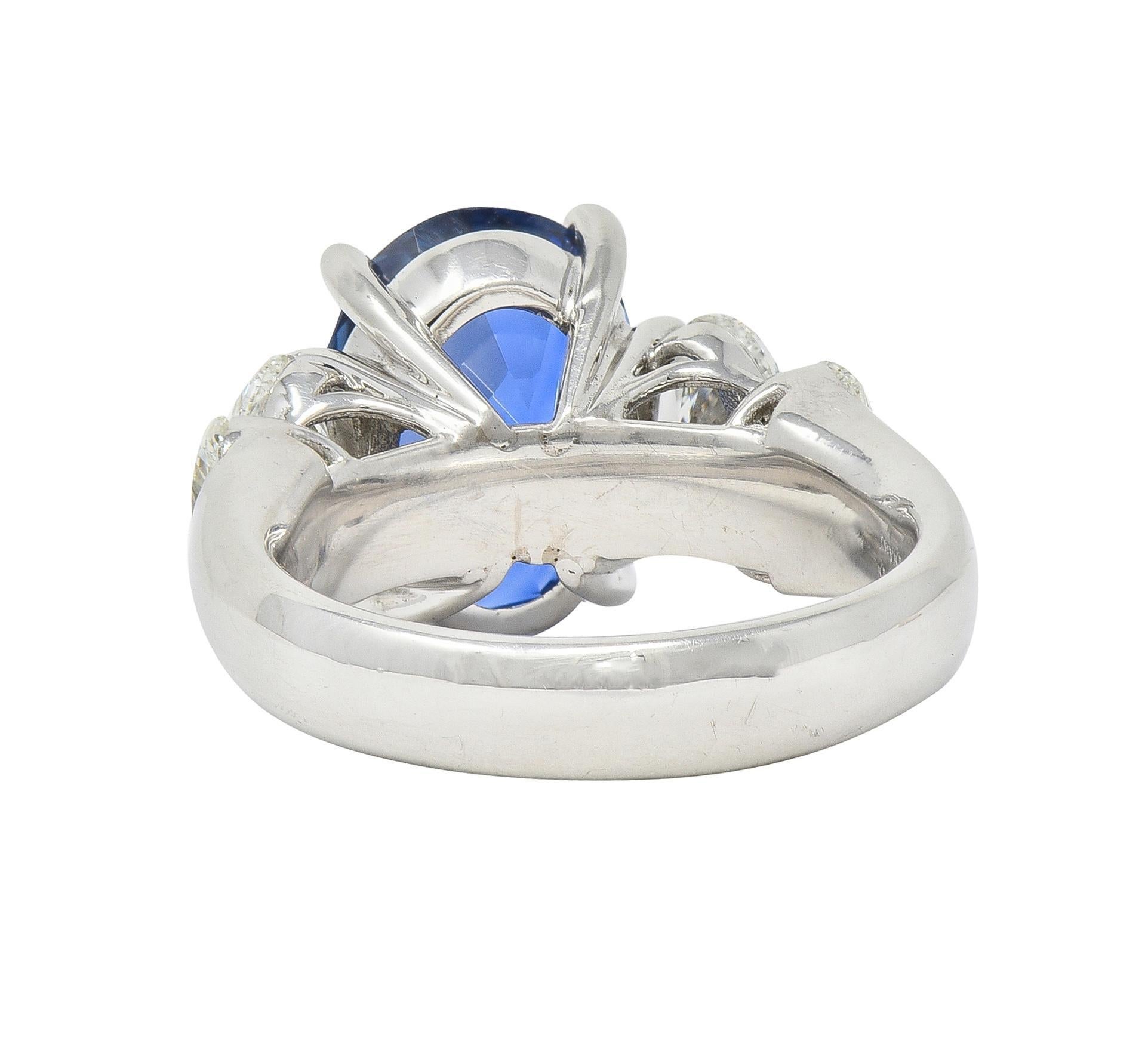 JB Star 7.15 CTW Ceylon Sapphire Diamond Platinum Five Stone Ring GIA In Excellent Condition For Sale In Philadelphia, PA