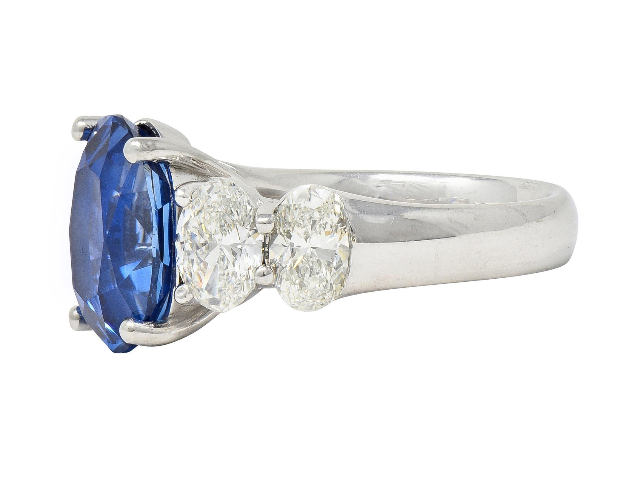 Women's or Men's JB Star 7.15 CTW Ceylon Sapphire Diamond Platinum Five Stone Ring GIA For Sale