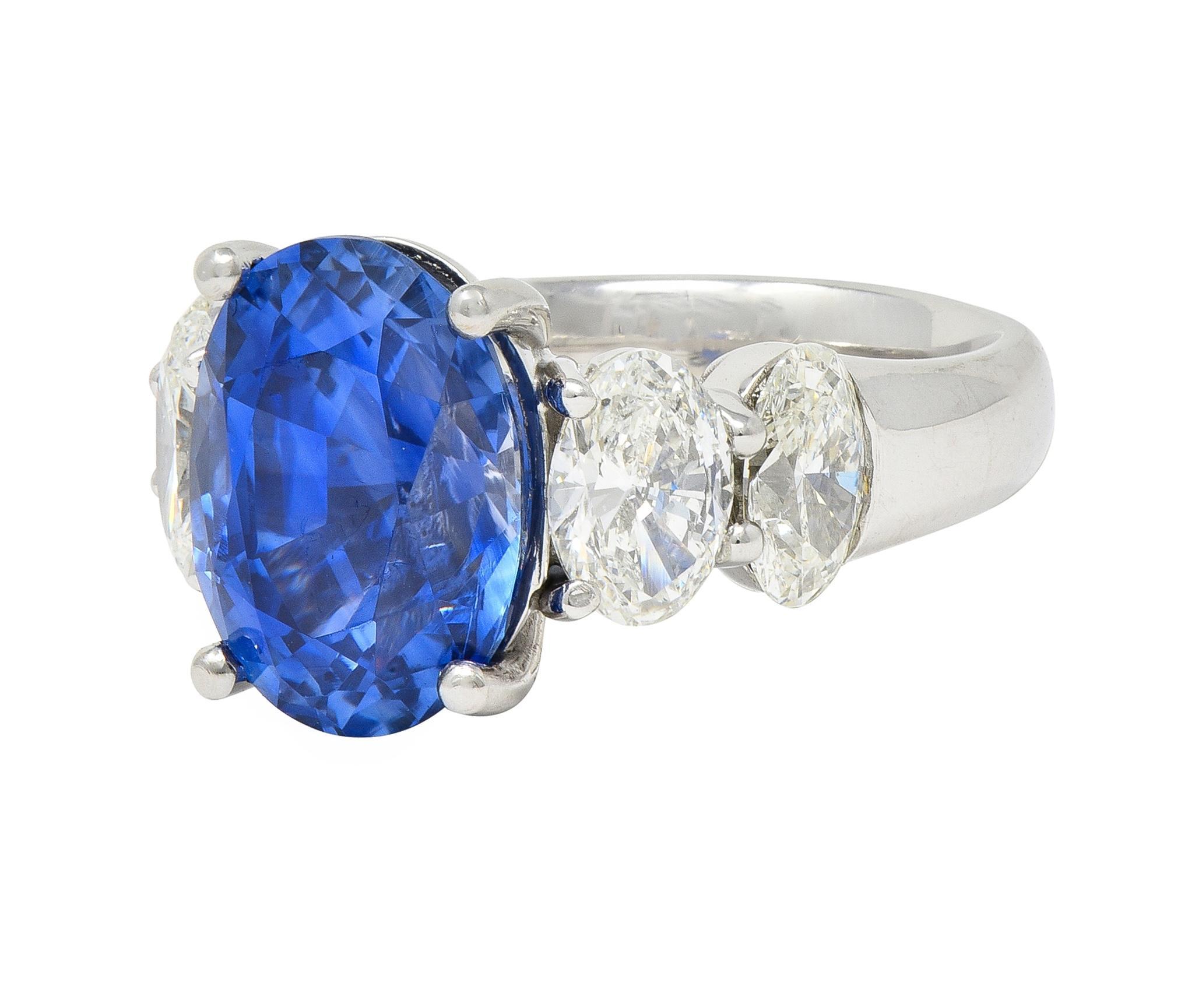 JB Star 7.15 CTW Ceylon Sapphire Diamond Platinum Five Stone Ring GIA For Sale 1