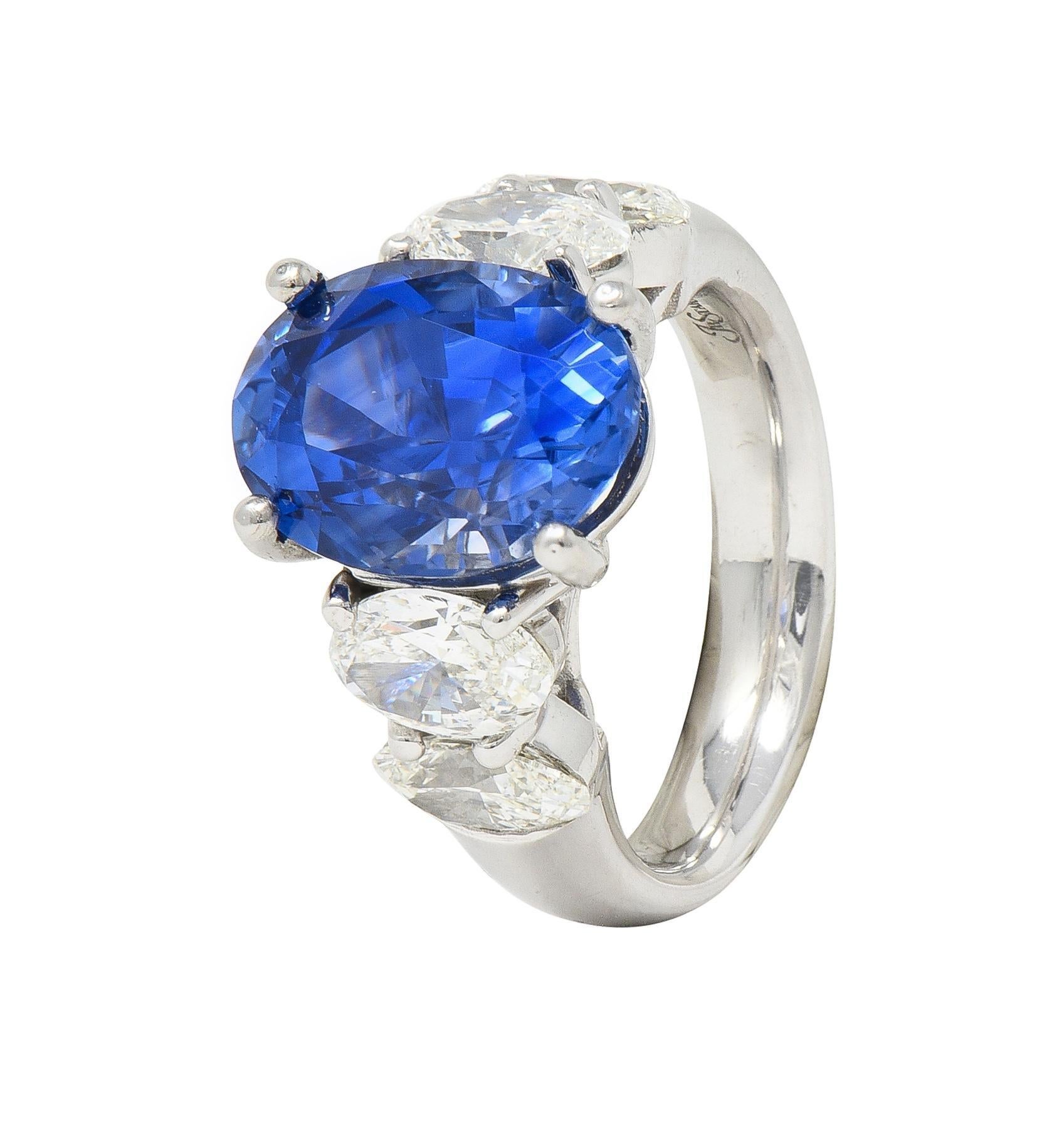 JB Star 7.15 CTW Ceylon Sapphire Diamond Platinum Five Stone Ring GIA For Sale 4