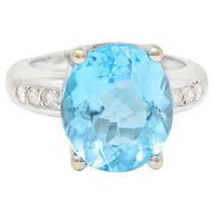 JB Bague en or blanc 18 carats avec topaze bleue étoilée et diamants