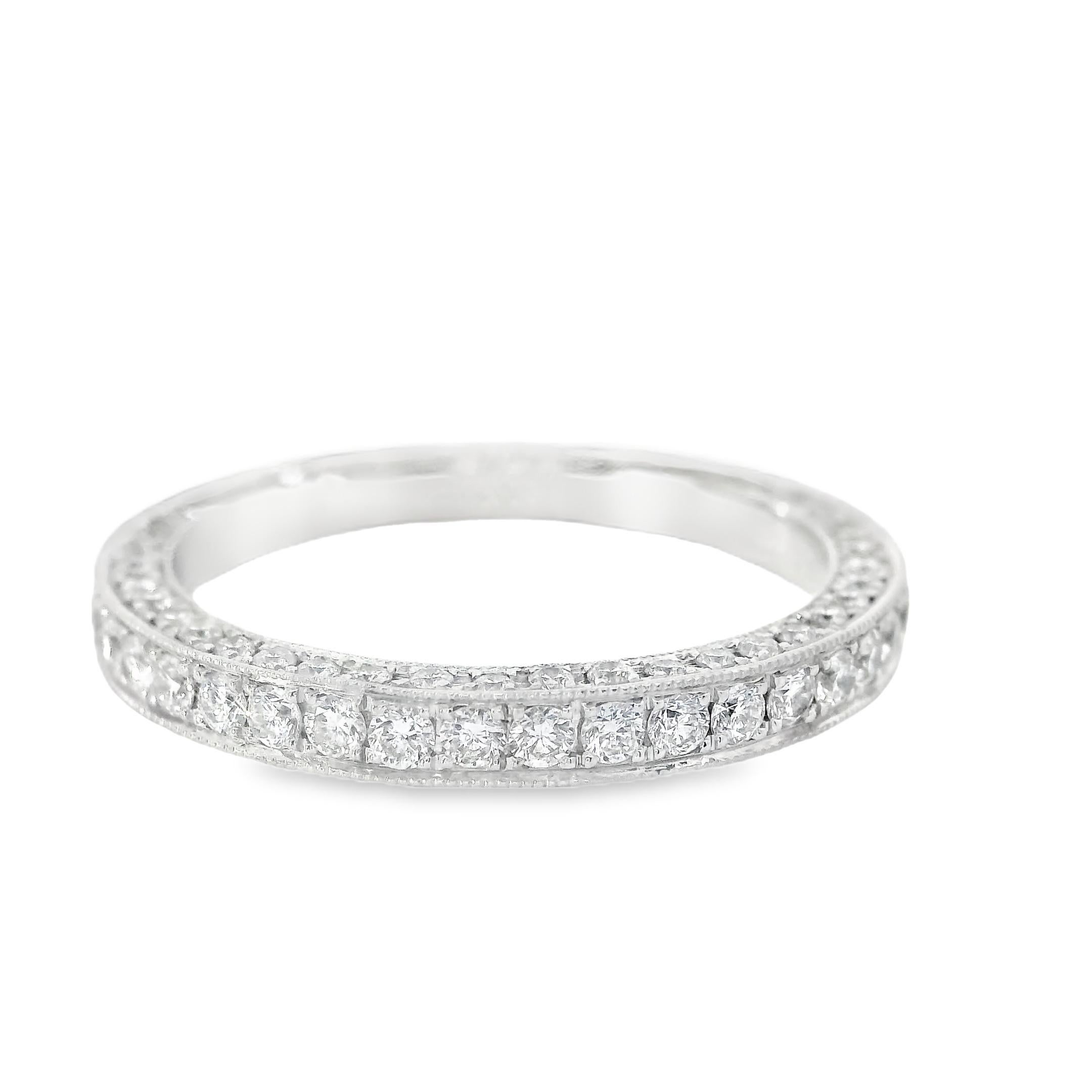 Modern JB Star Diamond and Platinum Three Sided Eternity Band For Sale