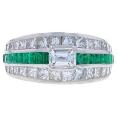 JB Star Emerald Diamond Stripe Cluster Cocktail Band Platinum 900 2.30ctw Ring