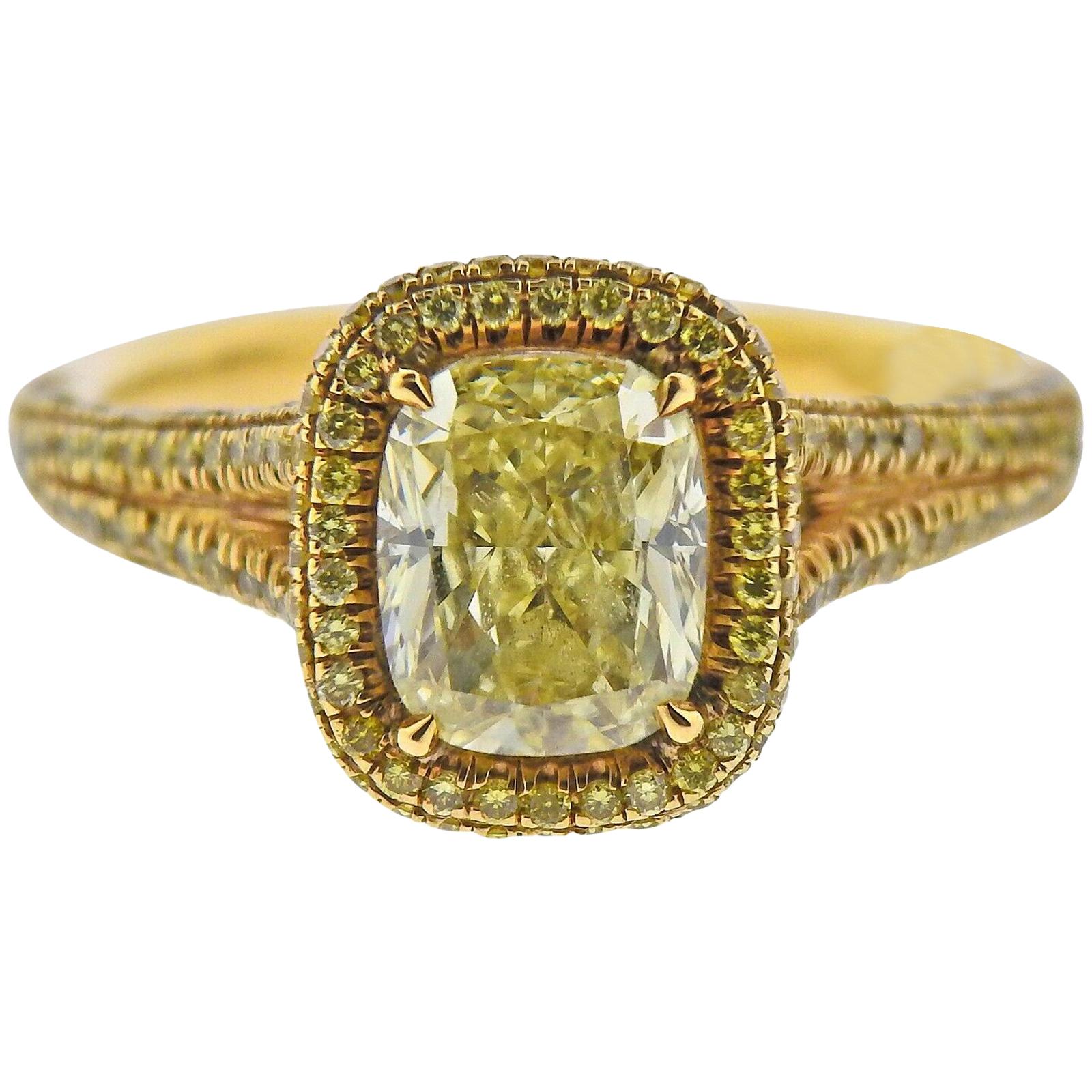 JB Star GIA 2.46 Carat Fancy Yellow Diamond Gold Engagement Ring