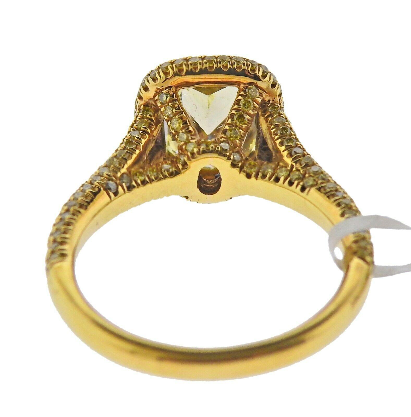 Cushion Cut JB Star GIA 2.46 Carat Fancy Yellow Diamond Gold Engagement Ring