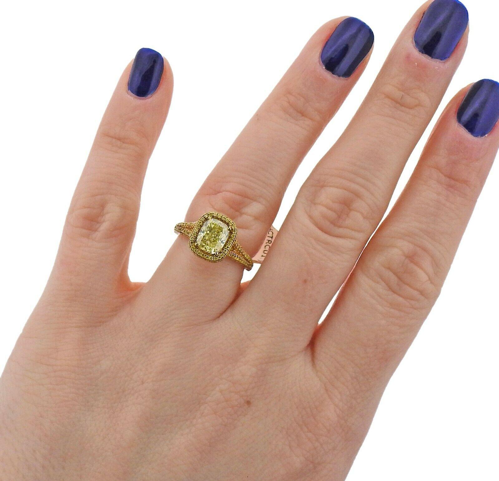 Women's JB Star GIA 2.46 Carat Fancy Yellow Diamond Gold Engagement Ring