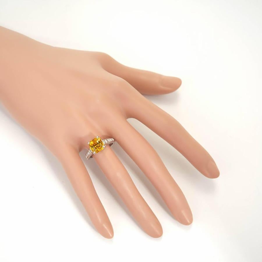 Women's JB Star GIA 4.41 Carat Yellow Orange Sapphire Diamond Platinum Engagement Ring For Sale
