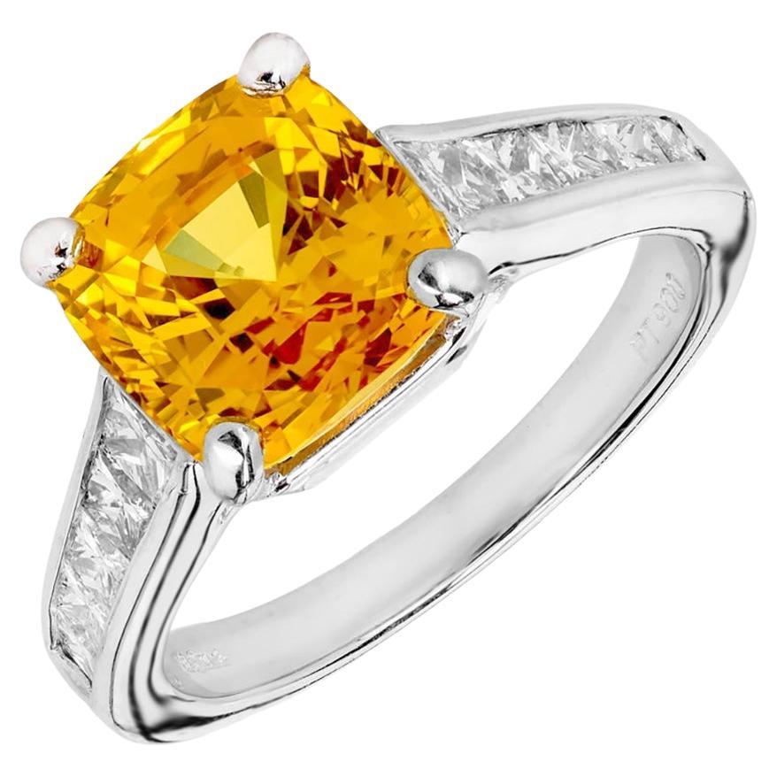 JB Star GIA 4.41 Carat Yellow Orange Sapphire Diamond Platinum Engagement Ring For Sale