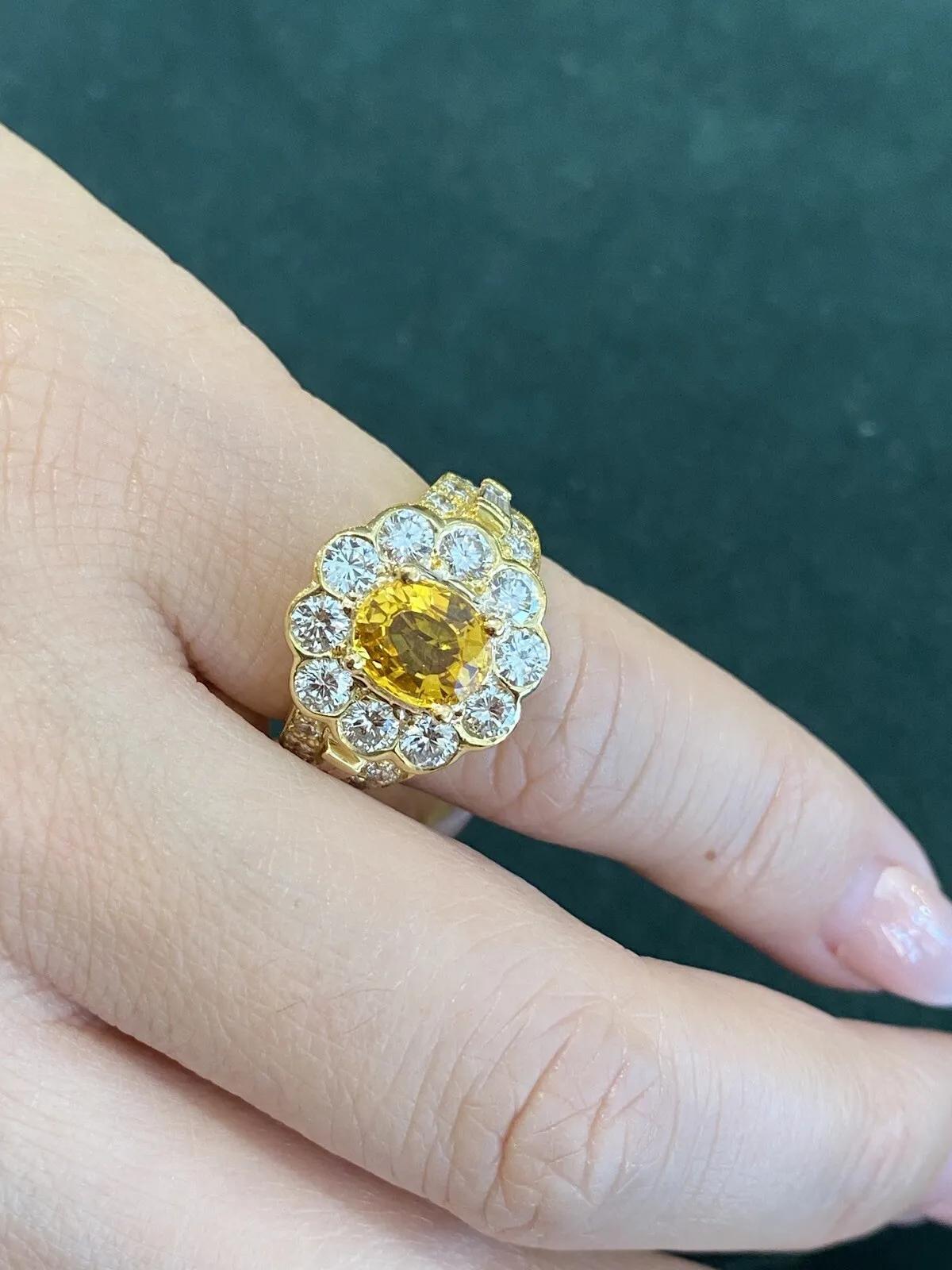 Oval Cut JB Star Oval Yellow Sapphire and Diamond Ring in 18k Yellow Gold For Sale