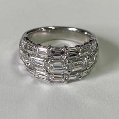 JB Star Platinum '4.51 Total Carat' Three Row Emerald Cut Diamond Band