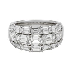 JB Star Platinum '4.51 Total Carat' Three Row Emerald Cut Diamond Band