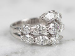 JB Star Platinum Diamond Three-Row Bypass Ring, 6.00 Carats