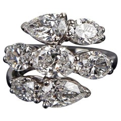 JB Star Platinum Diamond Three-Row Bypass Ring, 6.00 Carats
