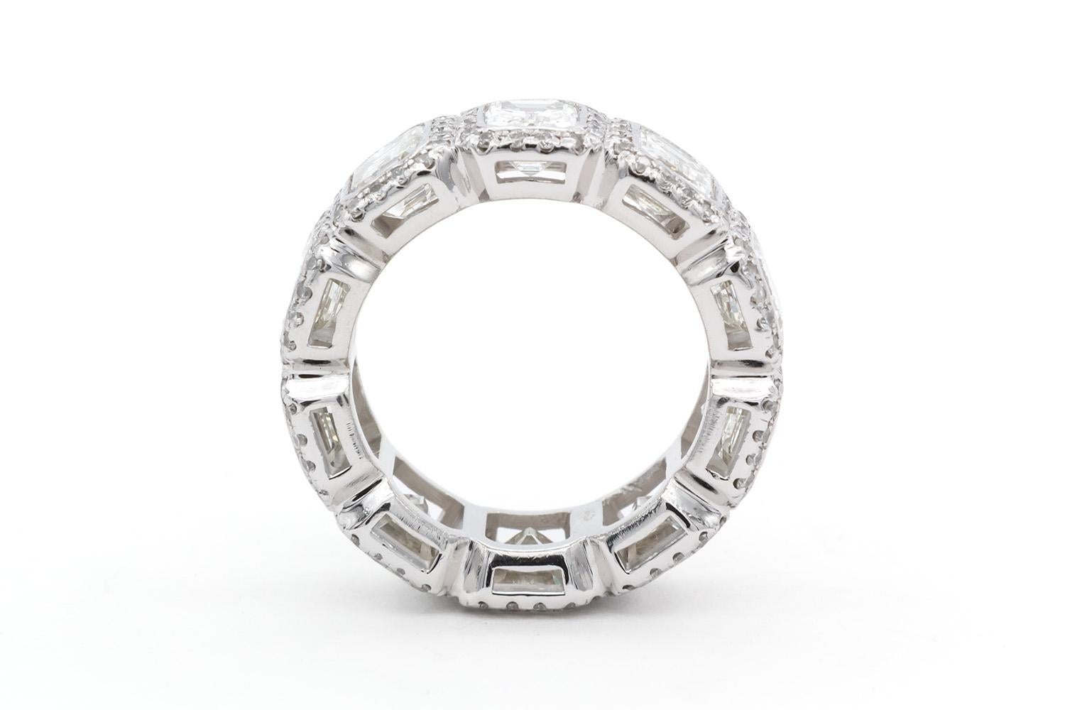 JB Star Platinum & Emerald Cut Diamond Halo Eternity Band 8.50ctw In Good Condition For Sale In Tustin, CA