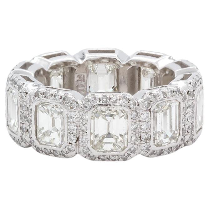 JB Star Platinum & Emerald Cut Diamond Halo Eternity Band 8.50ctw For Sale