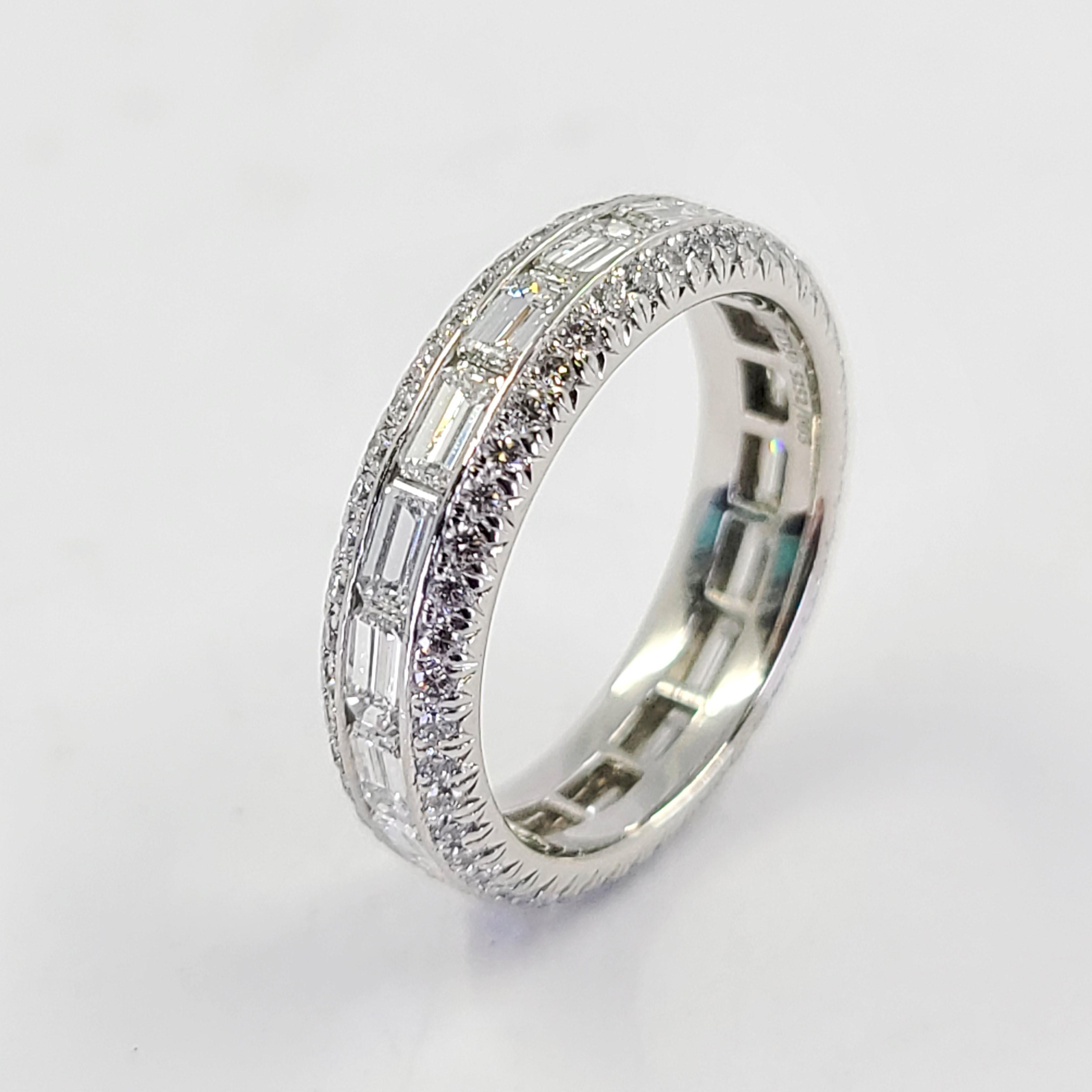 JB Star Platinum Emerald Cut Eternity Band In Good Condition For Sale In Coral Gables, FL
