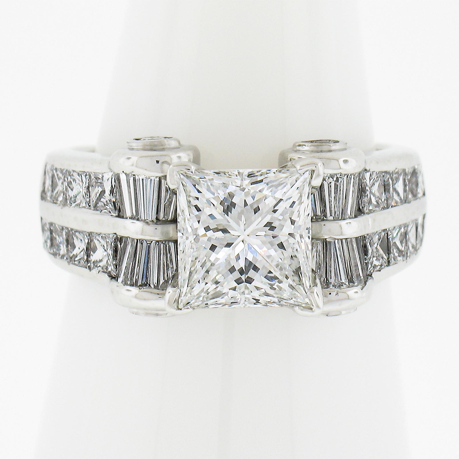 --Stone(s):--
(1) Natural Genuine Diamond - Princess Cut - Prong Set - VS1 Clarity - H Color - 2.03ct (exact - certified)
** See Certification Details Below for Complete Info **
(36) Natural Genuine Diamonds - Princess, Baguette & Round Brilliant