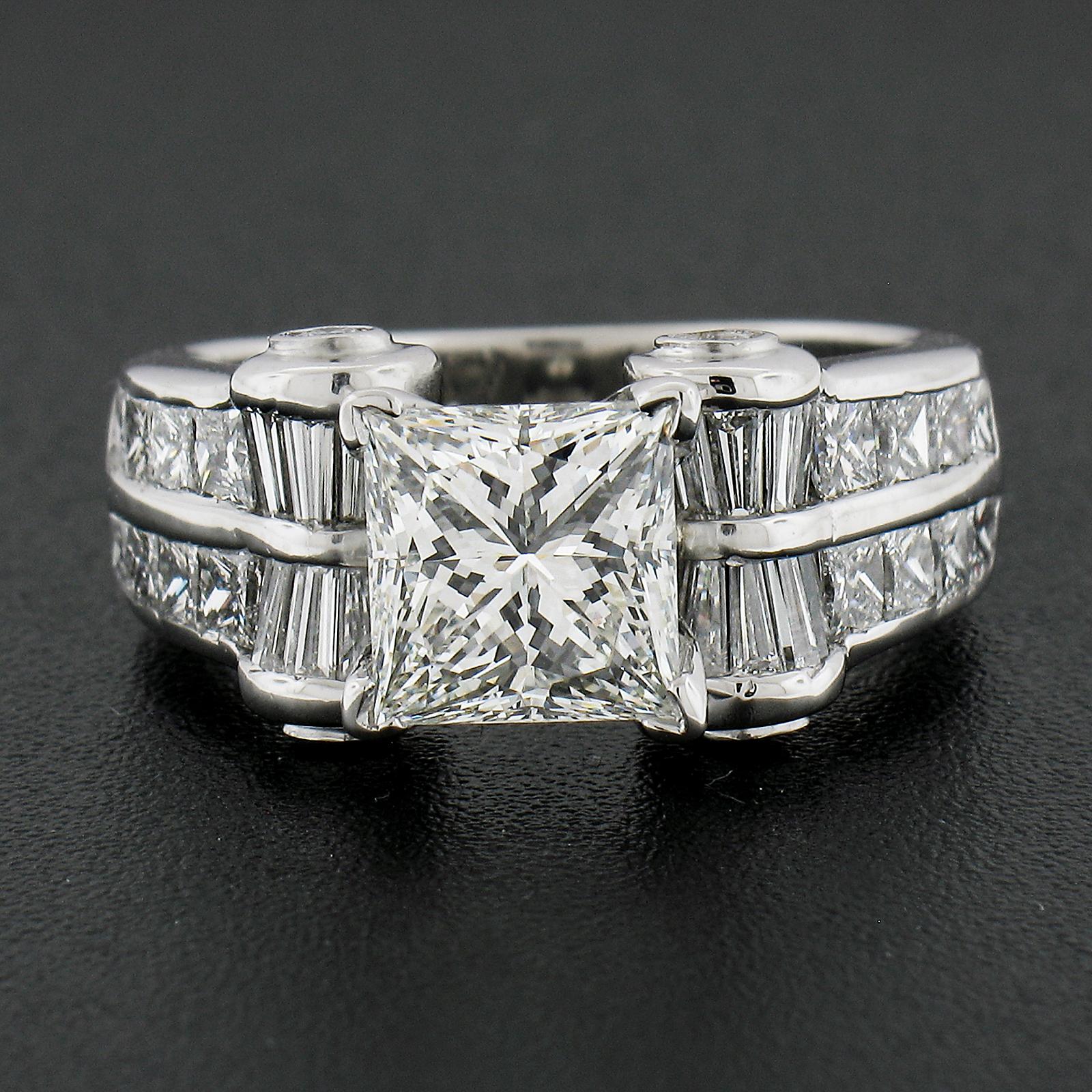 Jb Star Platinum Gia 3.91ctw Princess Cut Diamond Statement Engagement Ring In Excellent Condition In Montclair, NJ