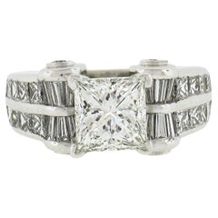 Jb Star Platinum Gia 3.91ctw Princess Cut Diamond Statement Engagement Ring