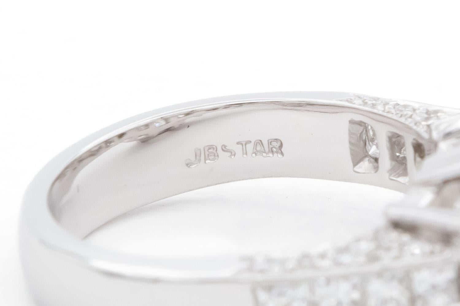JB Star Platinum & GIA Certified Radiant Cut Diamond Three Stone Engagement Ring For Sale 4