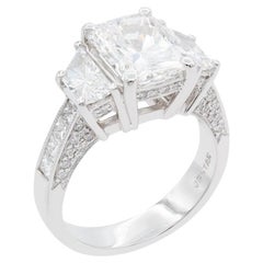 JB Star Platinum & GIA Certified Radiant Cut Diamond Three Stone Engagement Ring