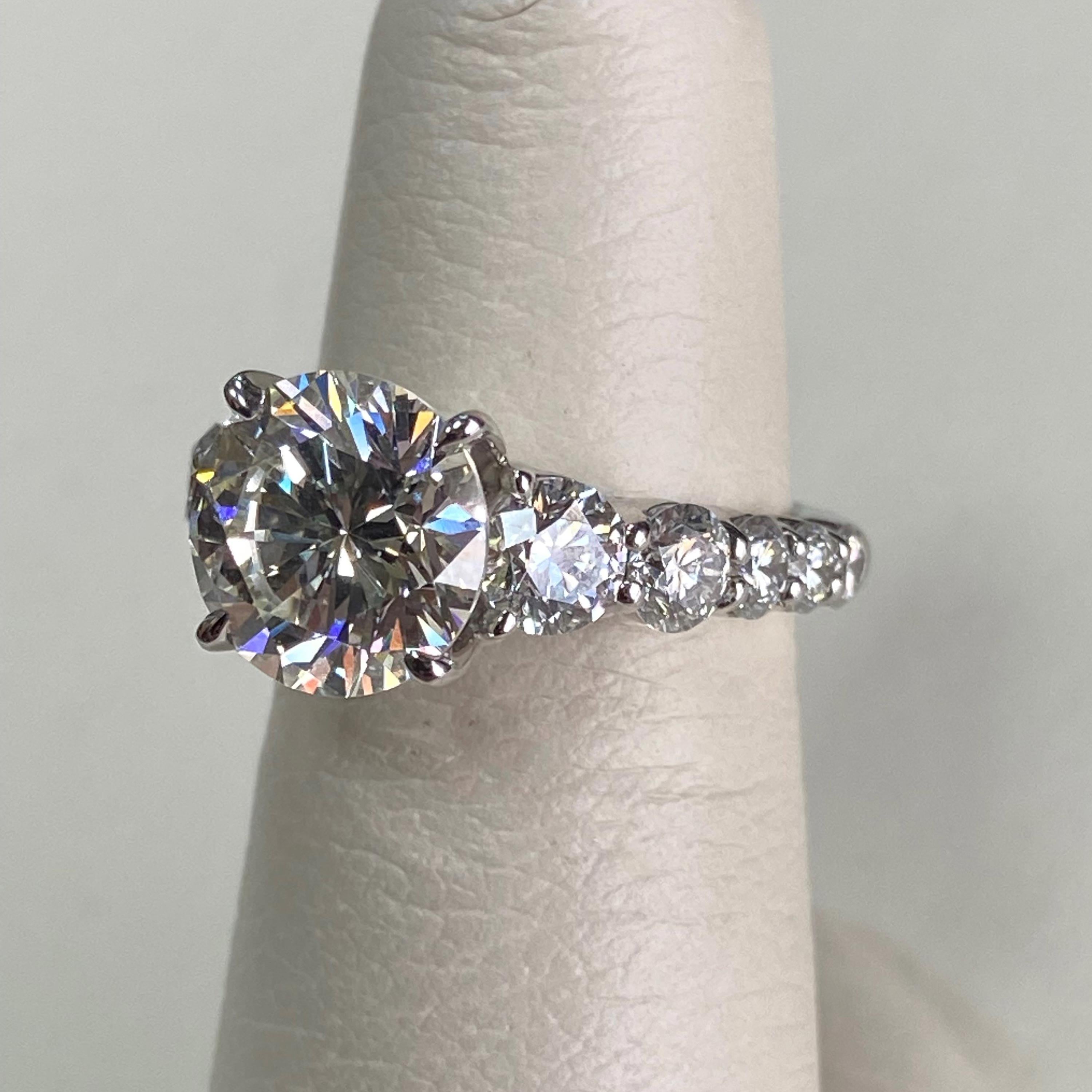 Contemporary JB Star Platinum Graduated Diamond Engagement Ring with 3.20ct Diamond Center For Sale