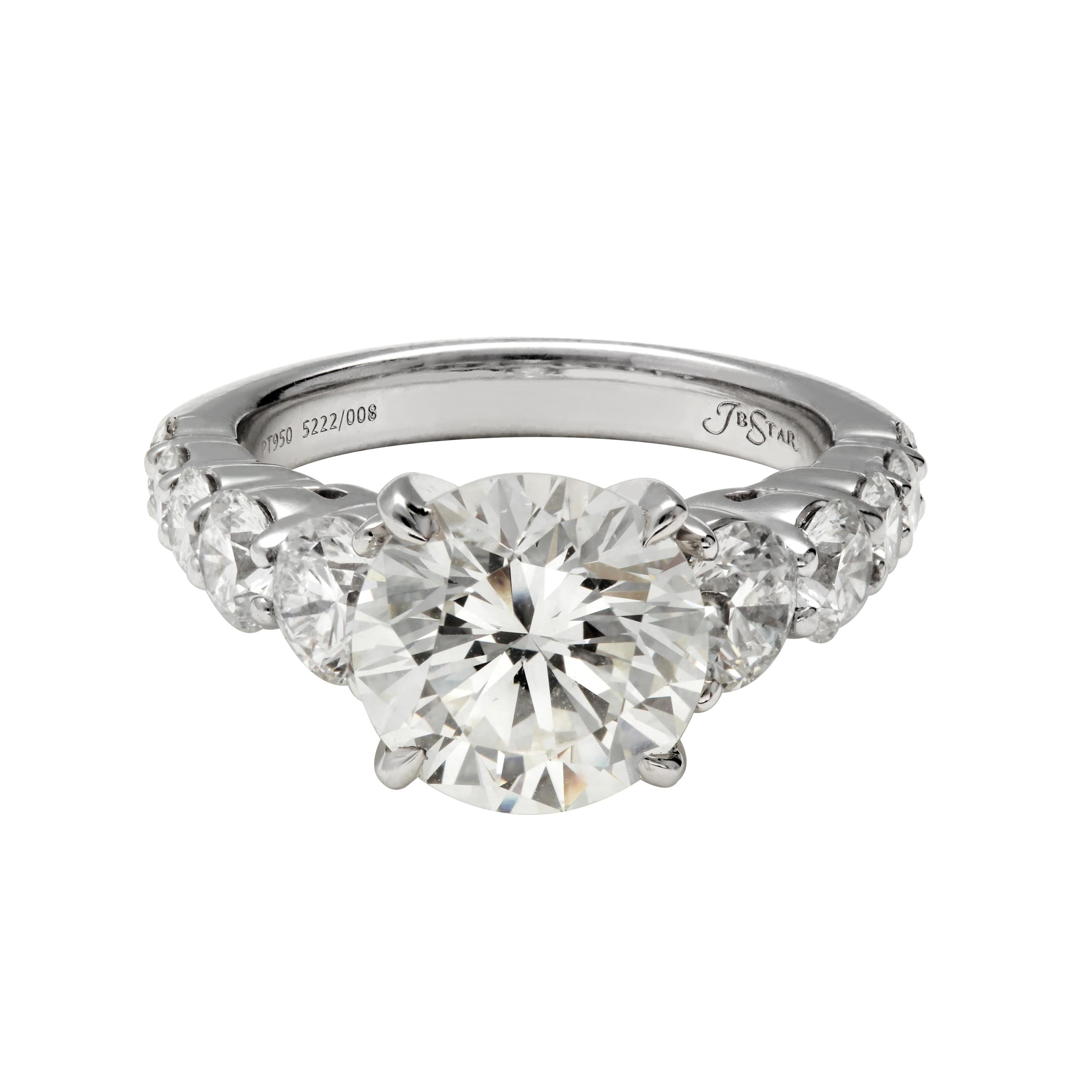 JB Star Platinum Graduated Diamond Engagement Ring with 3.20ct Diamond Center For Sale