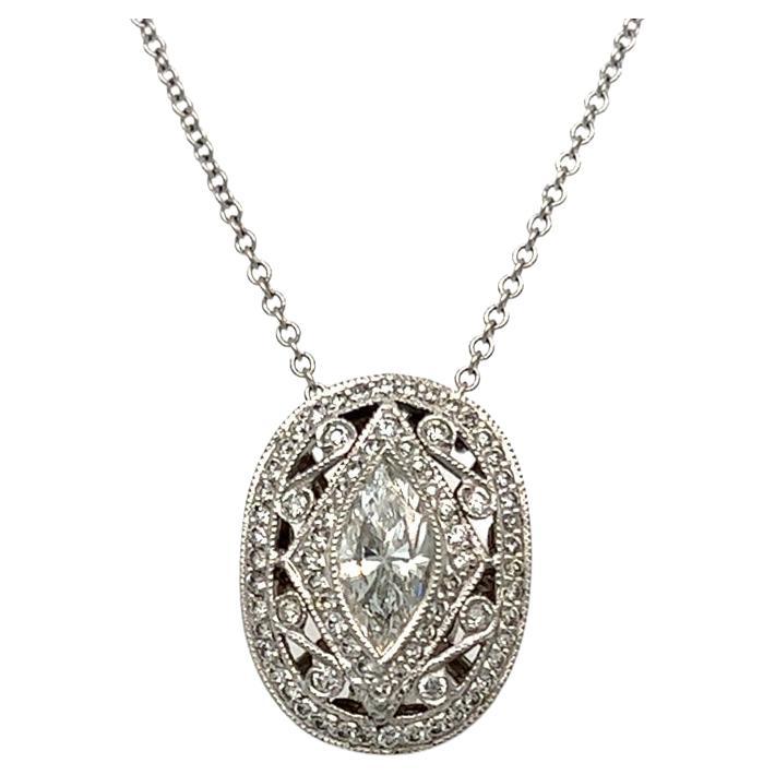 Marquise Diamond Pendant in Platinum For Sale