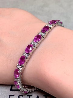 JB Star Platinum Oval Pink Sapphire Diamond Line Cocktail Bracelet 19.55ctw 6.5"