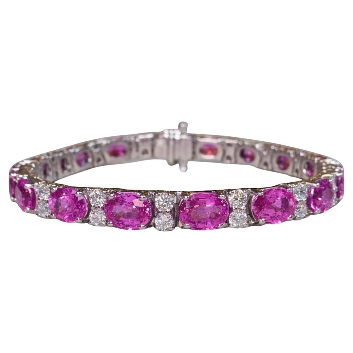 Pulsera de cóctel JB Star Platino Zafiro Rosa Ovalado Línea de Diamantes 19,55ctw 6,5 en venta