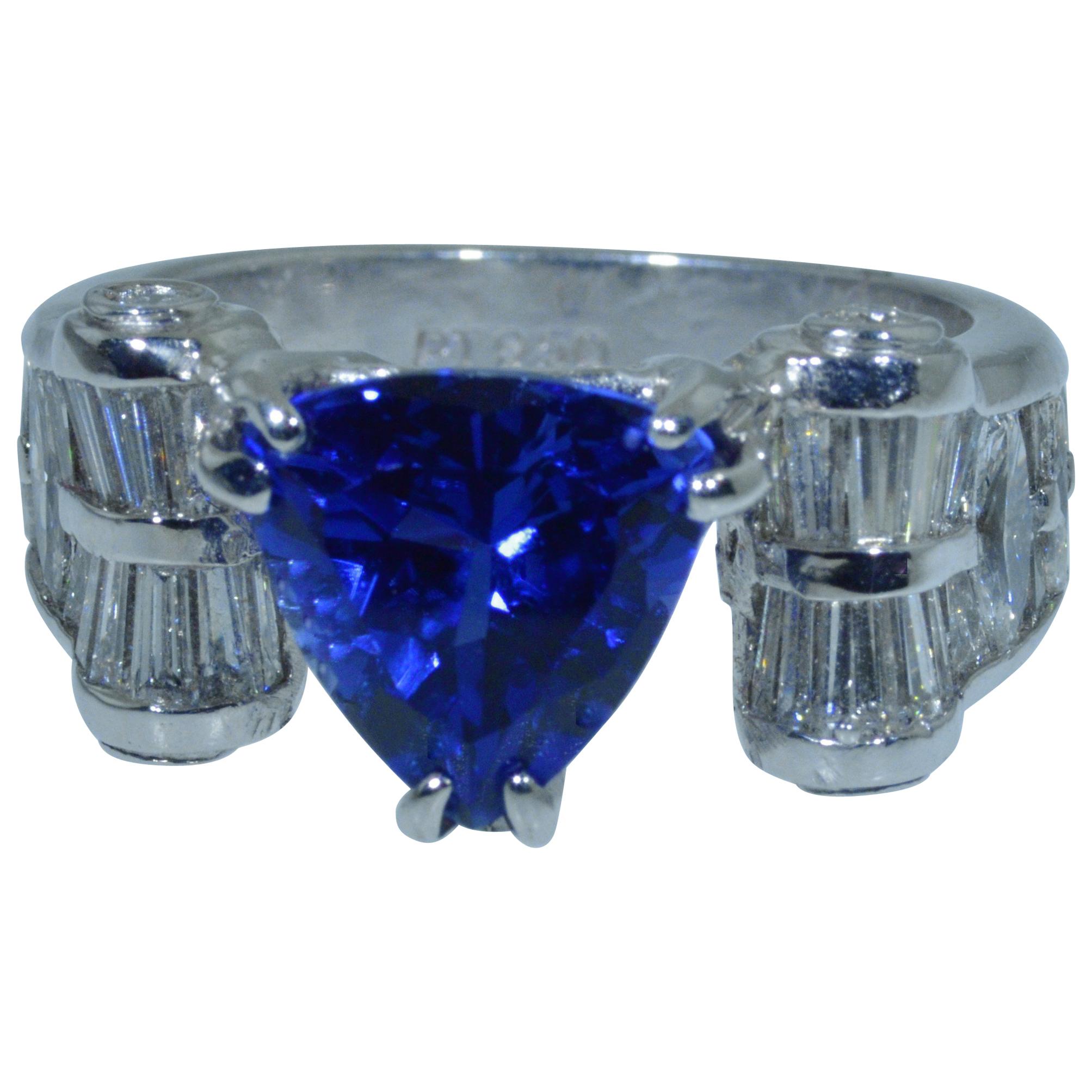 JB Star Platinum Ring Set with 4.91 Carat Tanzanite and 2.50 Carat of Diamonds For Sale