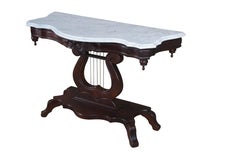 J.B. Van Sciver Kirschbaumholz-Konsolentisch mit Marmorplatte und Leier Harp Hall Entry Parlor 40"