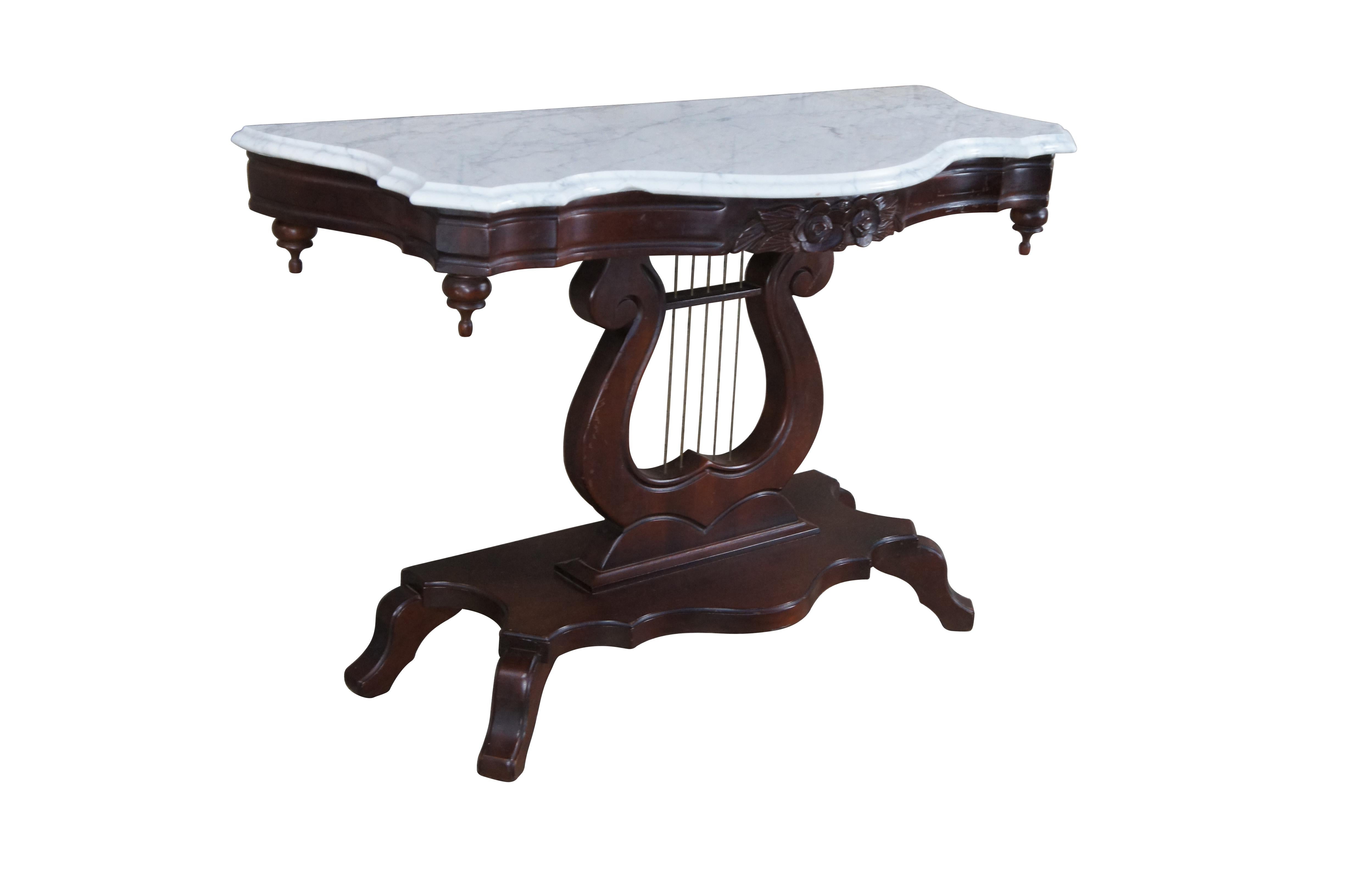 Victorien J.B. Van Sciver Cherry Lyre Harp Top Hall Entry Parlor Console Table 40