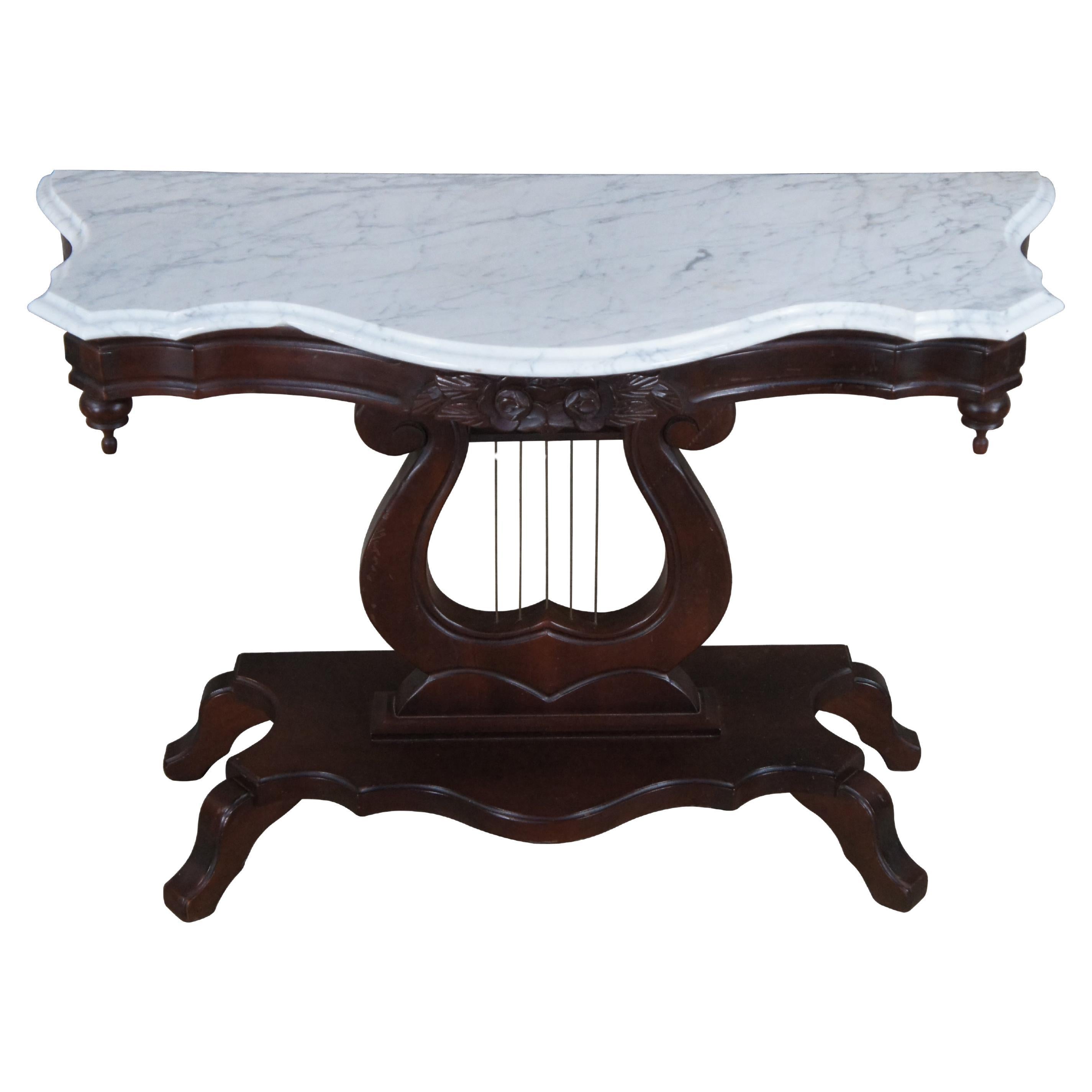 J.B. Van Sciver Cherry Marble Top Lyre Harp Hall Entry Parlor Console Table 40"