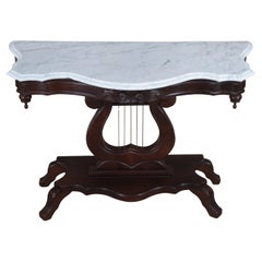 J. A. B. Van Sciver Ciliegio con piano in marmo Arpa a Lira Tavolo Consolle da salotto 40"