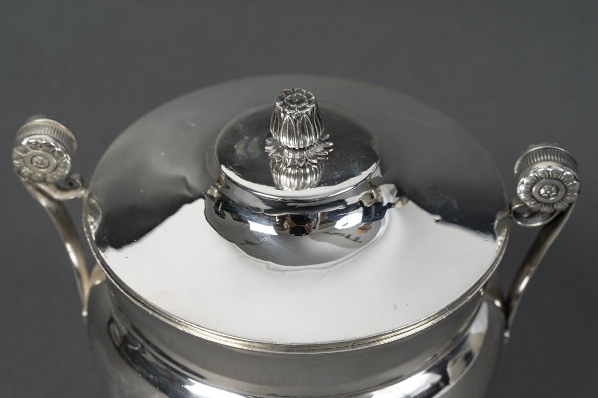 French JBC ODIOT – Covered silver sugar bowl, 1st Empire period, 1809/1818 For Sale