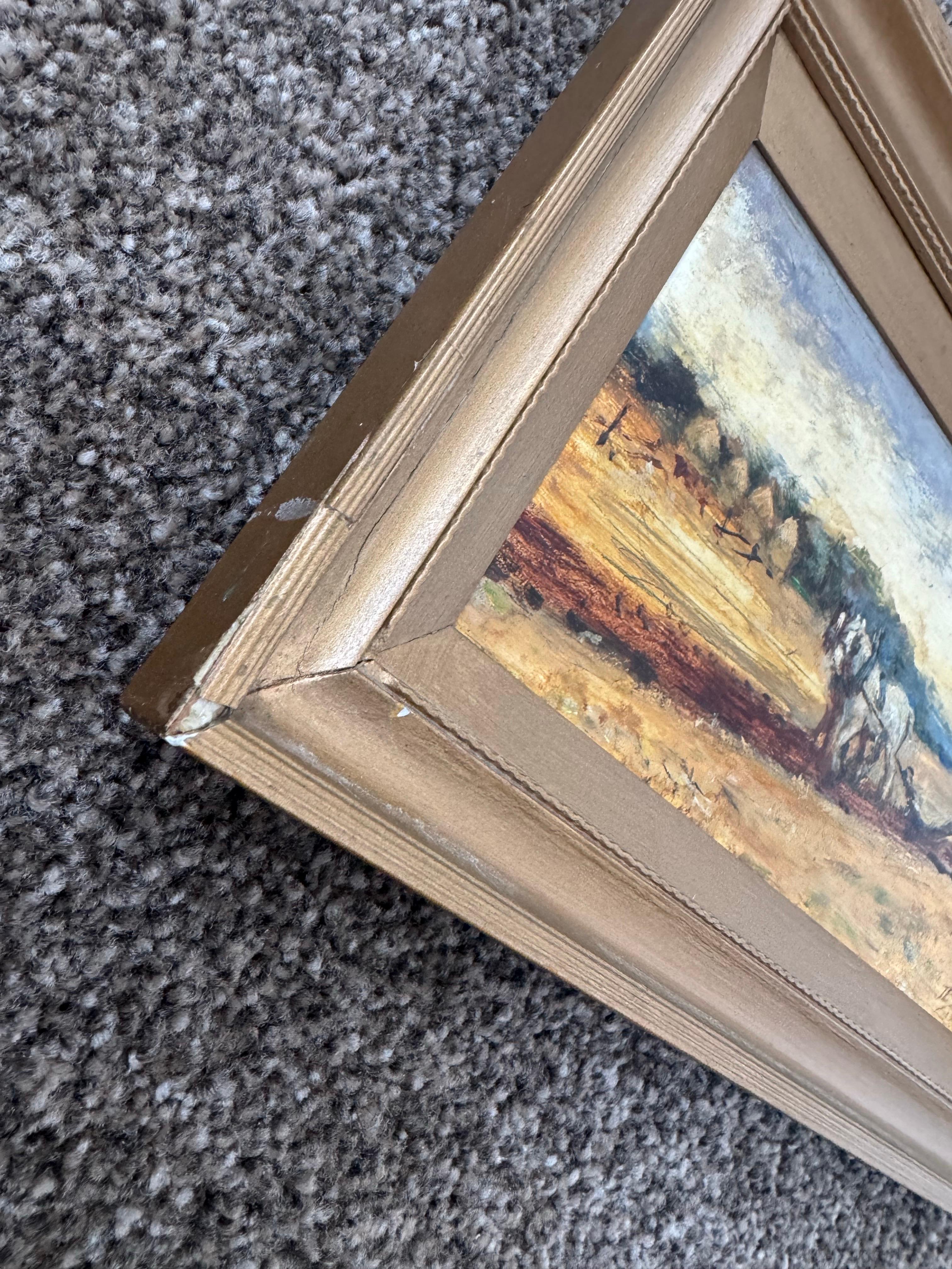 Chevaux labourant un champ avec un fermier dans la campagne anglaise par un artiste britannique en vente 10