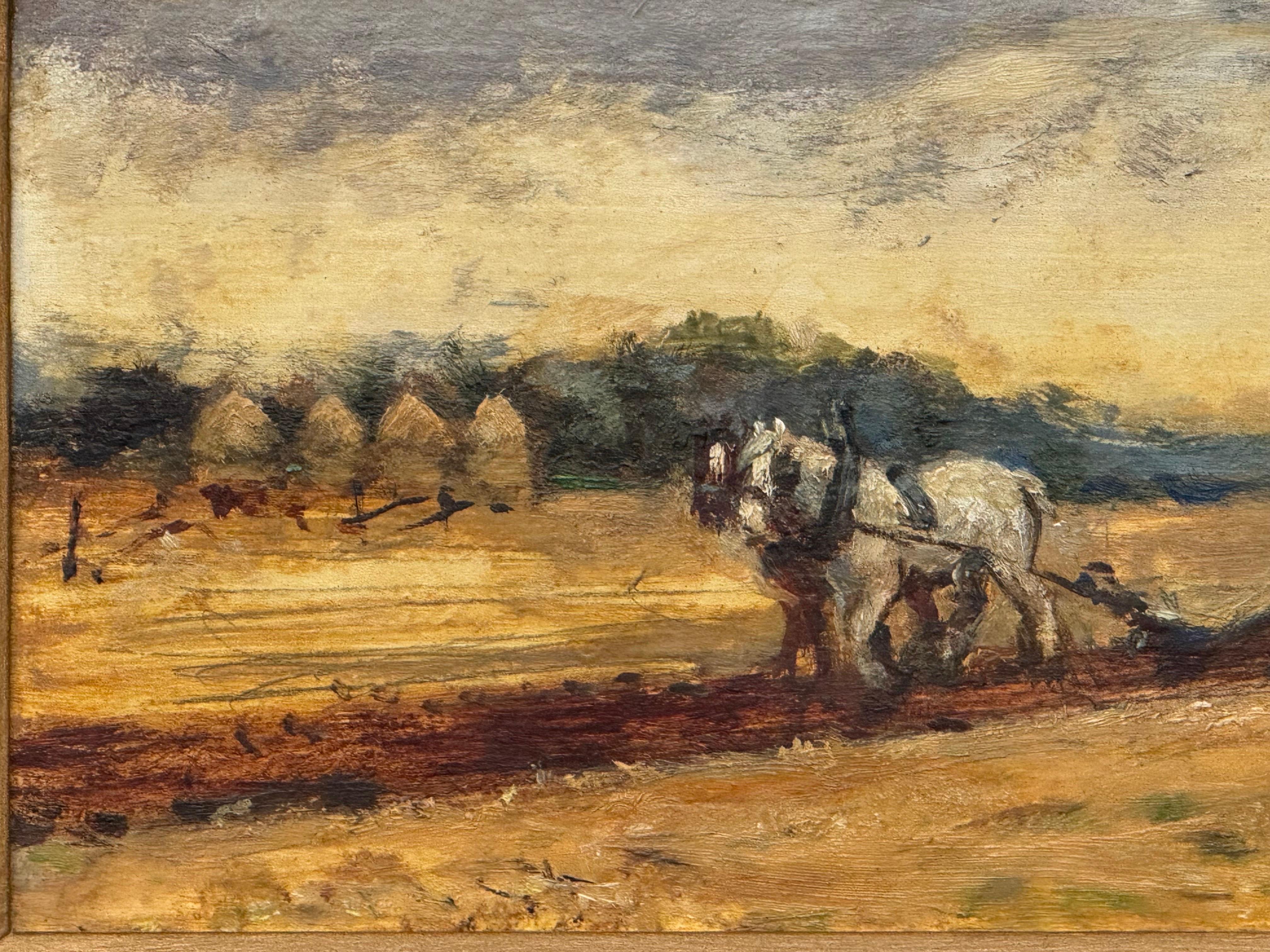 Chevaux labourant un champ avec un fermier dans la campagne anglaise par un artiste britannique, une peinture à l'huile vintage miniature

L'œuvre d'art mesure 9,5 x 5,5 pouces
Le cadre mesure 12 x 8.5 pouces

Cadre adapté à l'âge

Paysage pastoral