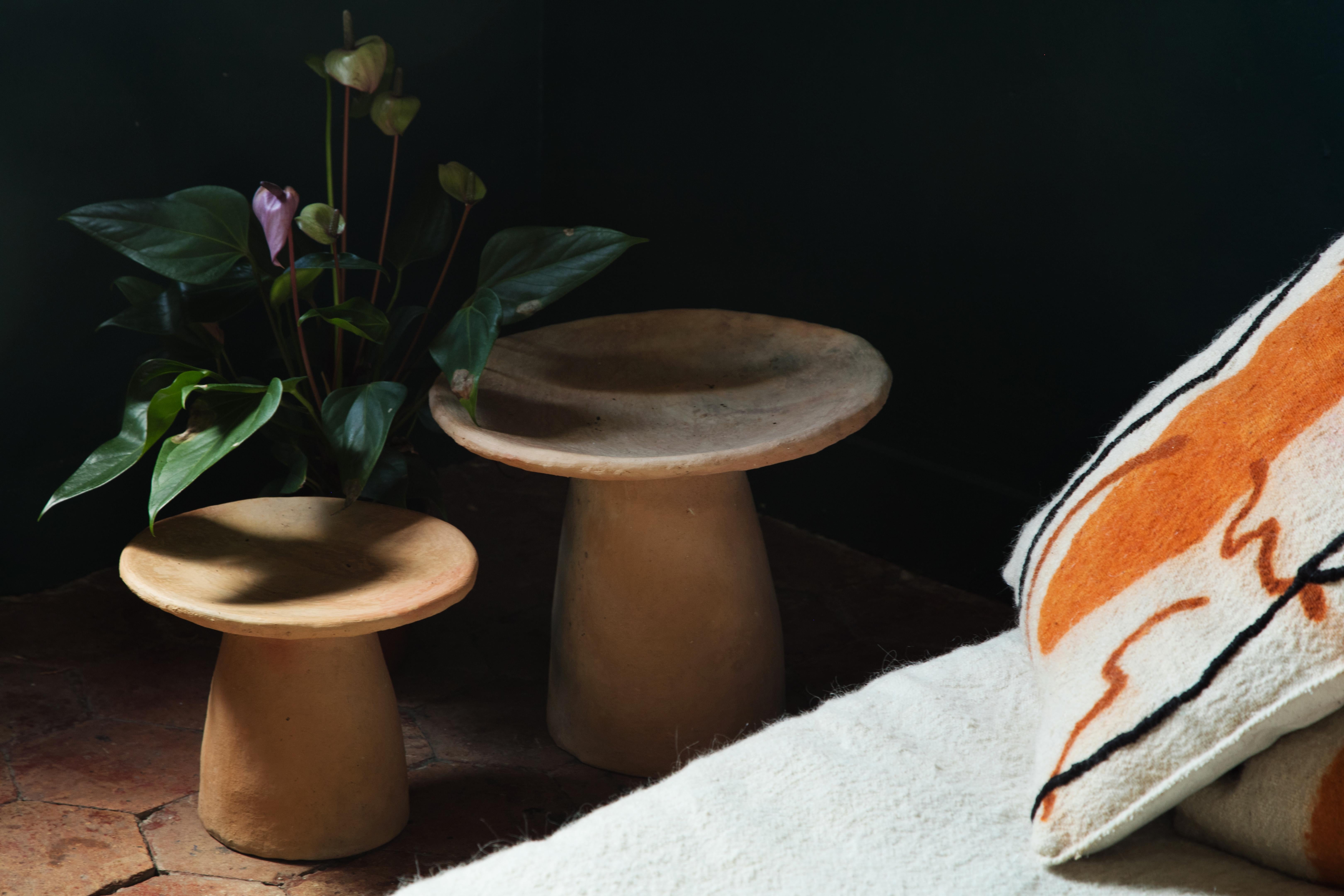 Fired Terracotta contemporary Side Table Made of Clay, Handcrafted by the Potter Houda For Sale