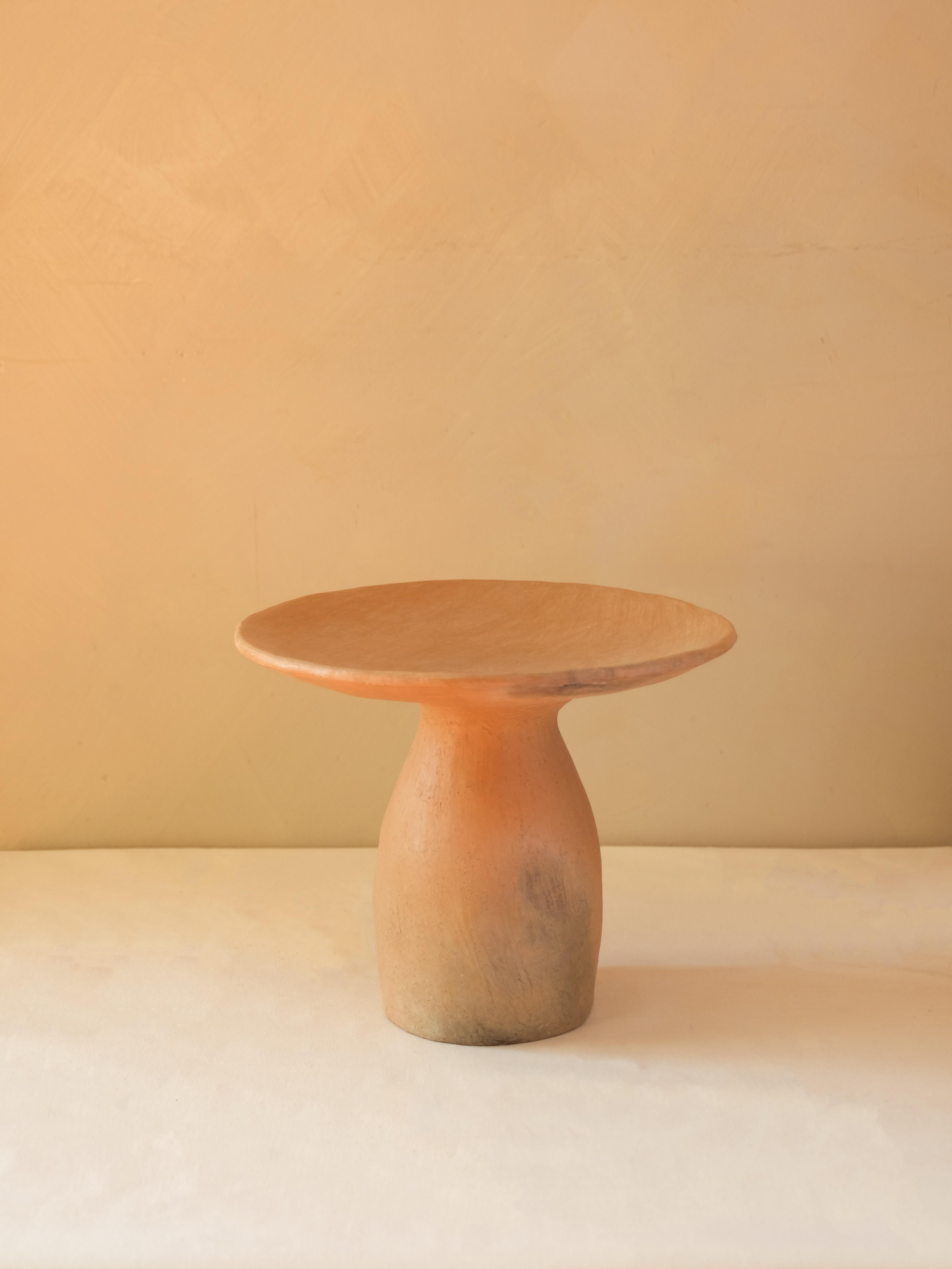 Contemporary Terracotta contemporary Side Table Made of Clay, Handcrafted by the Potter Houda For Sale