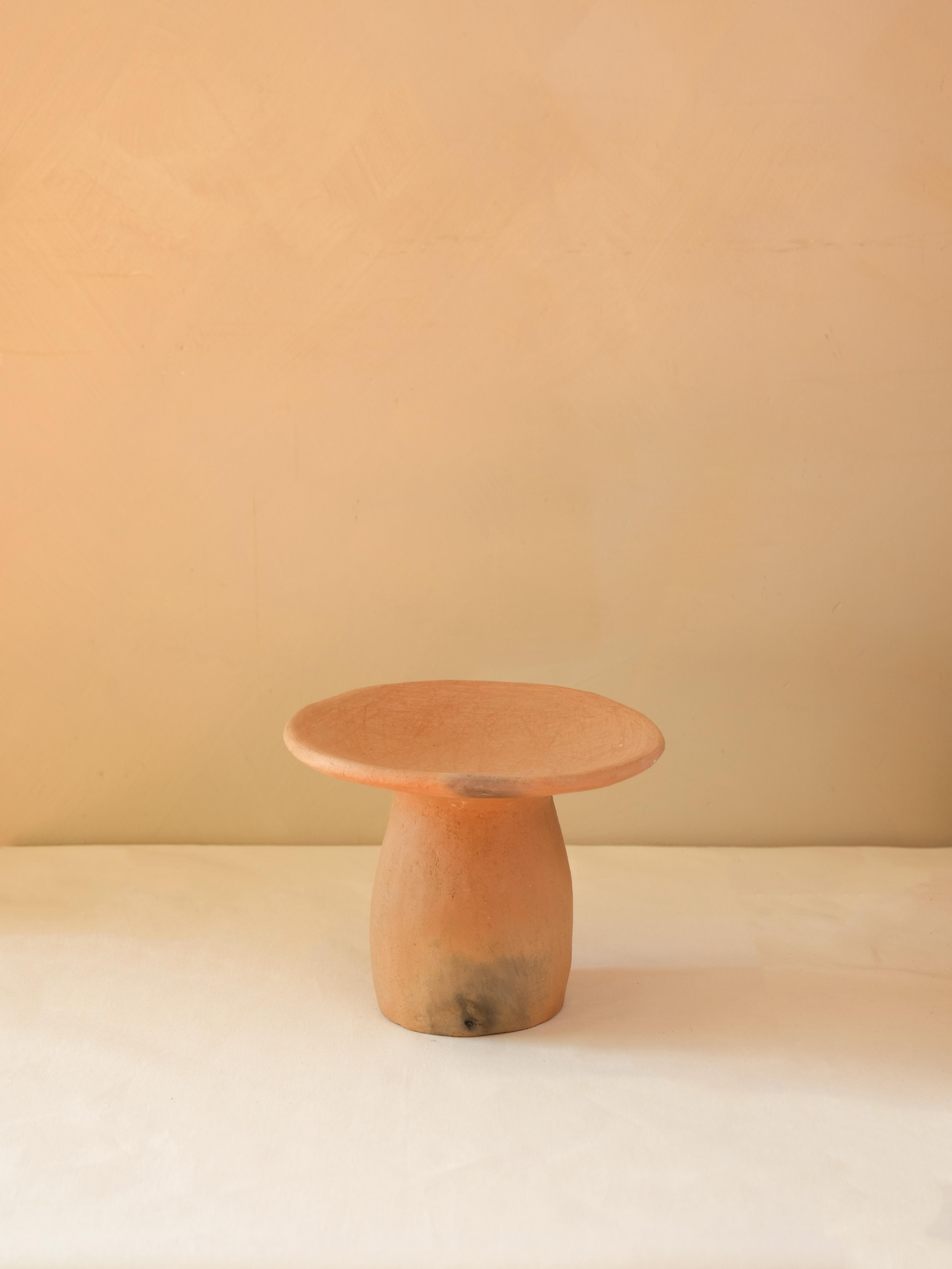 Contemporary Terracotta contemporary Side Table Made of Clay, Handcrafted by the Potter Houda For Sale