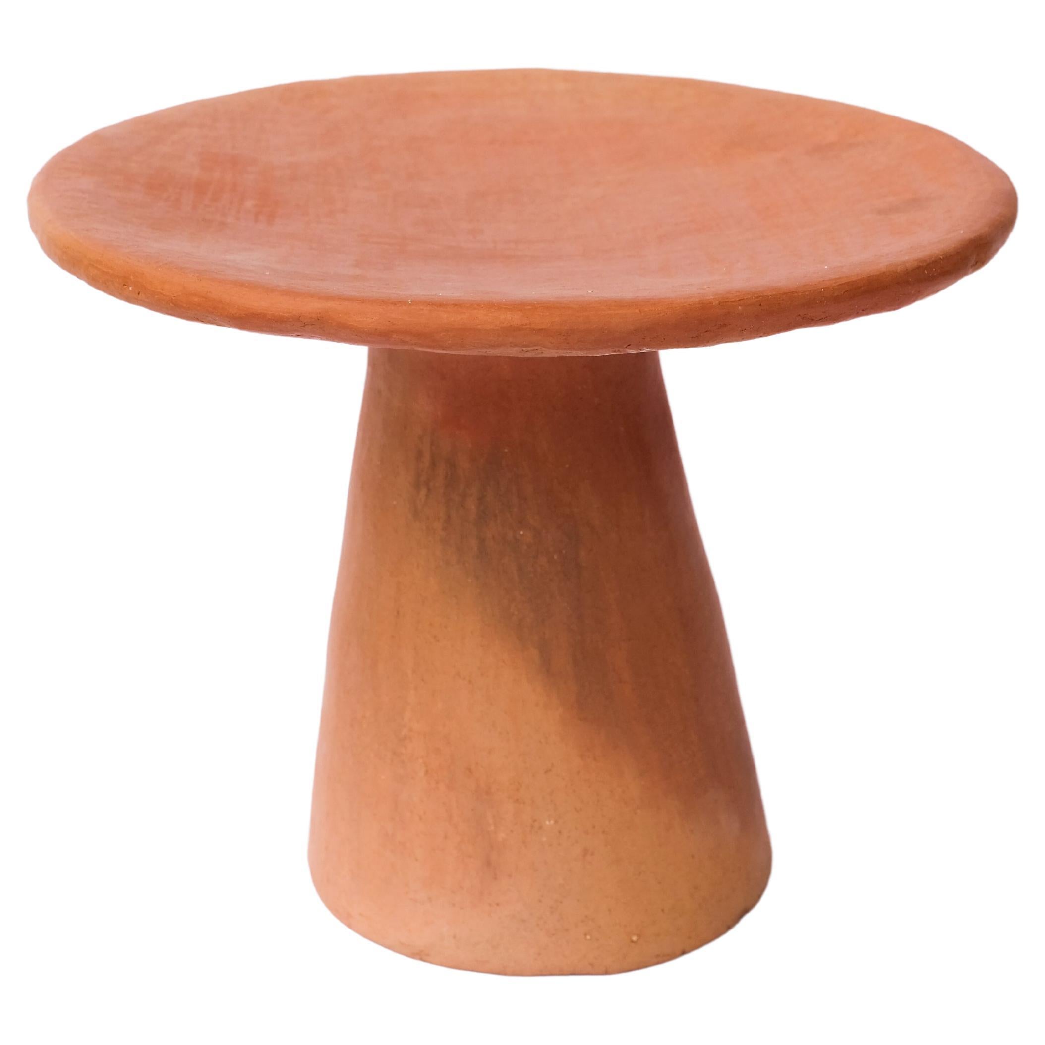 Terracotta contemporary Side Table Made of Clay, Handcrafted by the Potter Houda For Sale