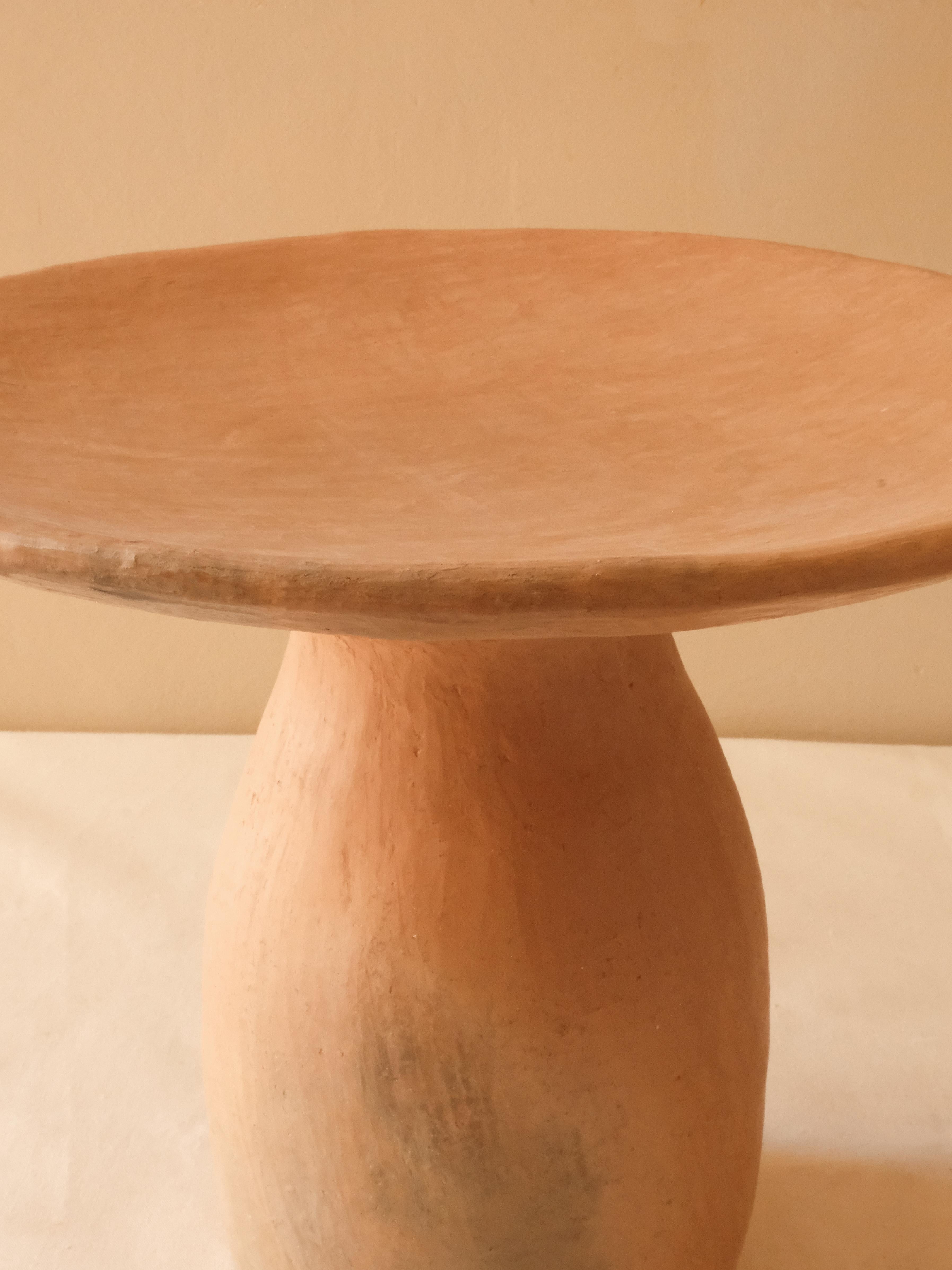Terracotta contemporary Side Tables Made of local Clay, Handbuilt handfired For Sale 2