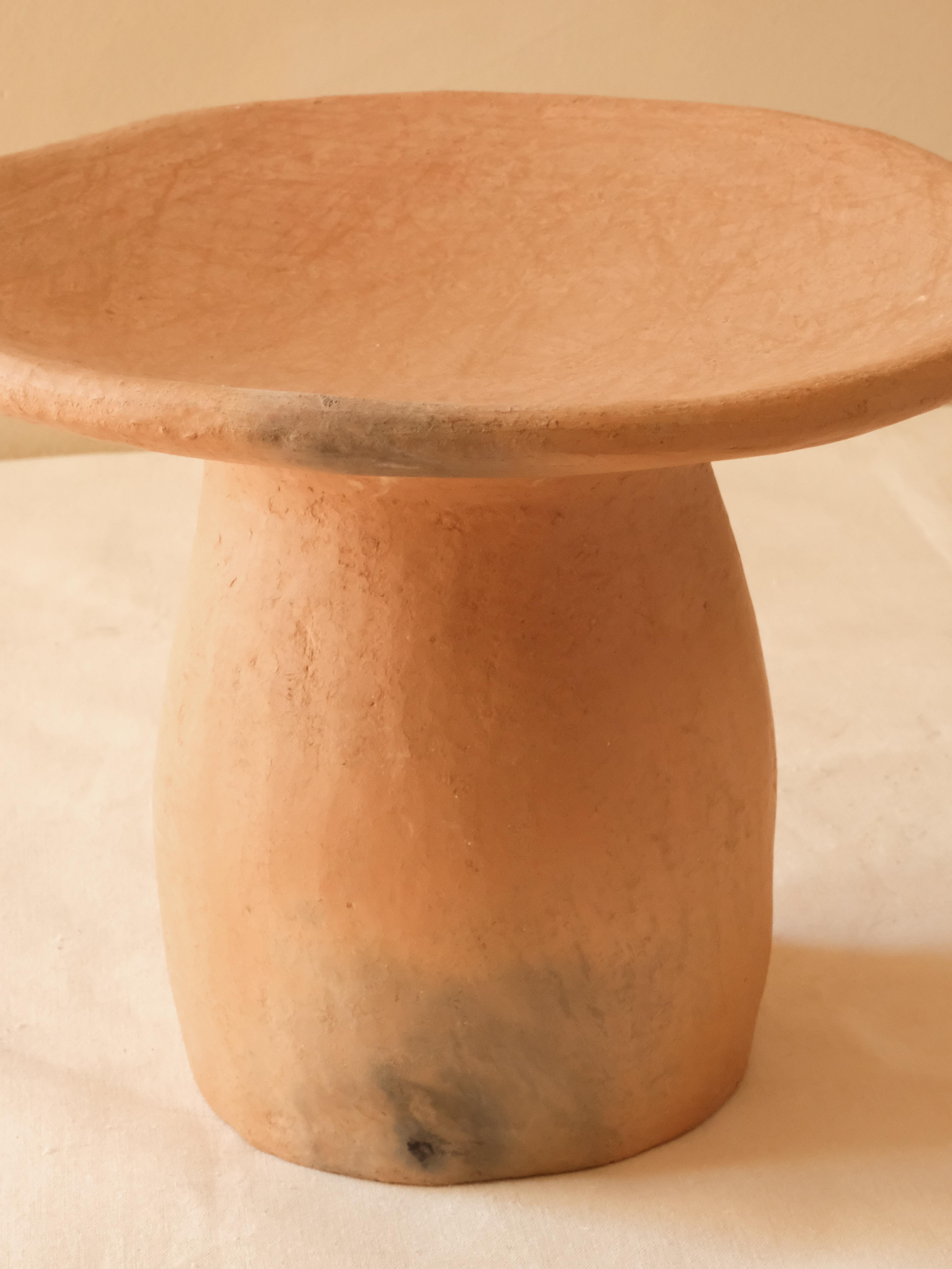 Terracotta contemporary Side Tables Made of local Clay, Handbuilt handfired For Sale 4