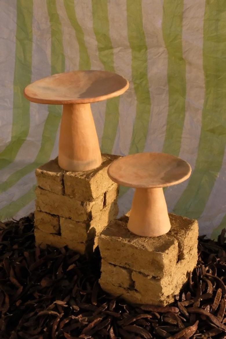 Moroccan Terracotta contemporary Side Tables Made of local Clay, Handbuilt handfired For Sale