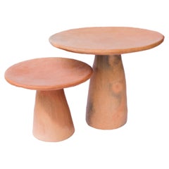 Jbel Zucar Terracotta Side Tables Made of Clay, Handcrafted by the Potter Houda