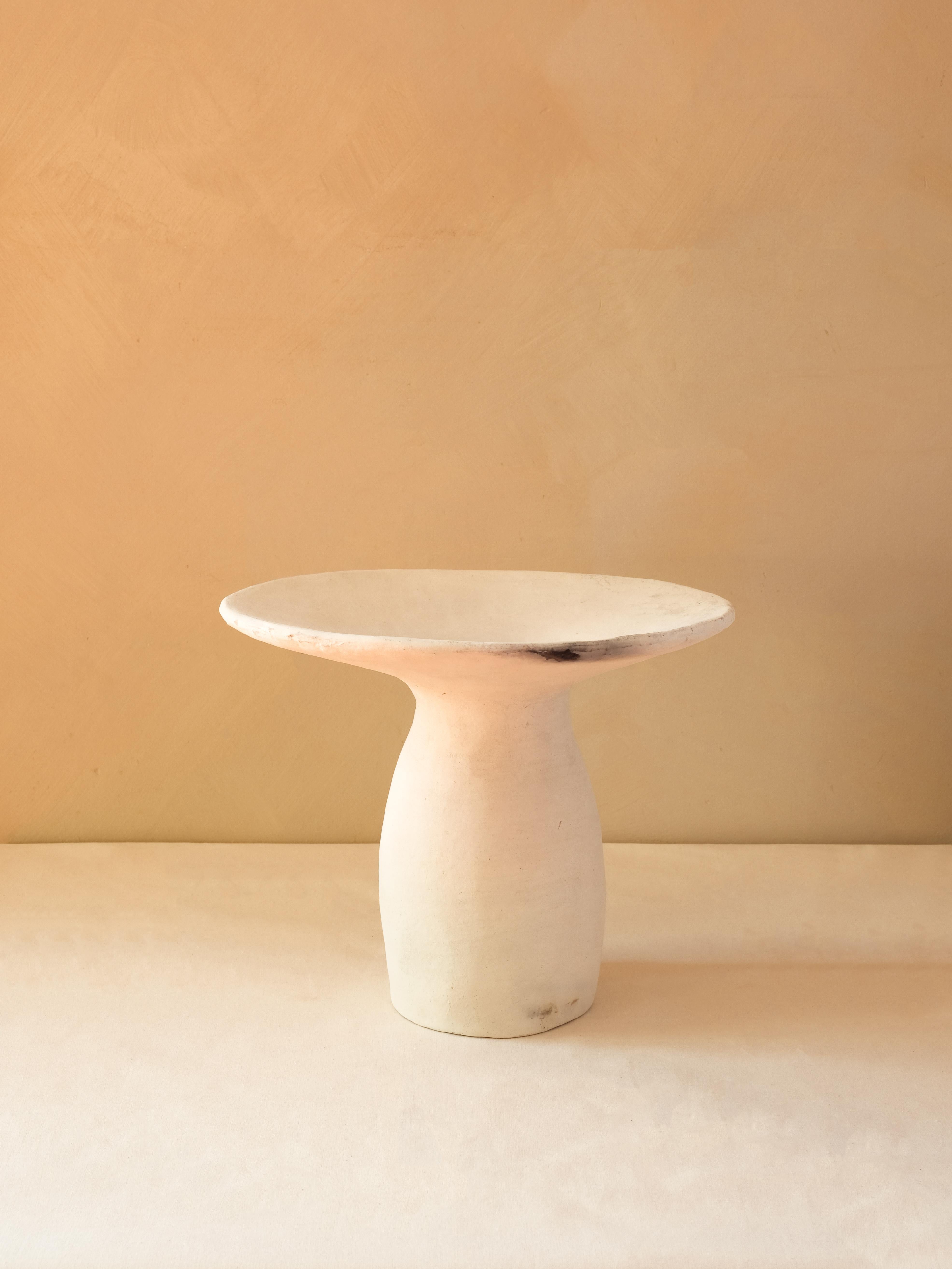 Contemporary White Big Side Table Made of local Clay, natural pigments, Handcrafted For Sale