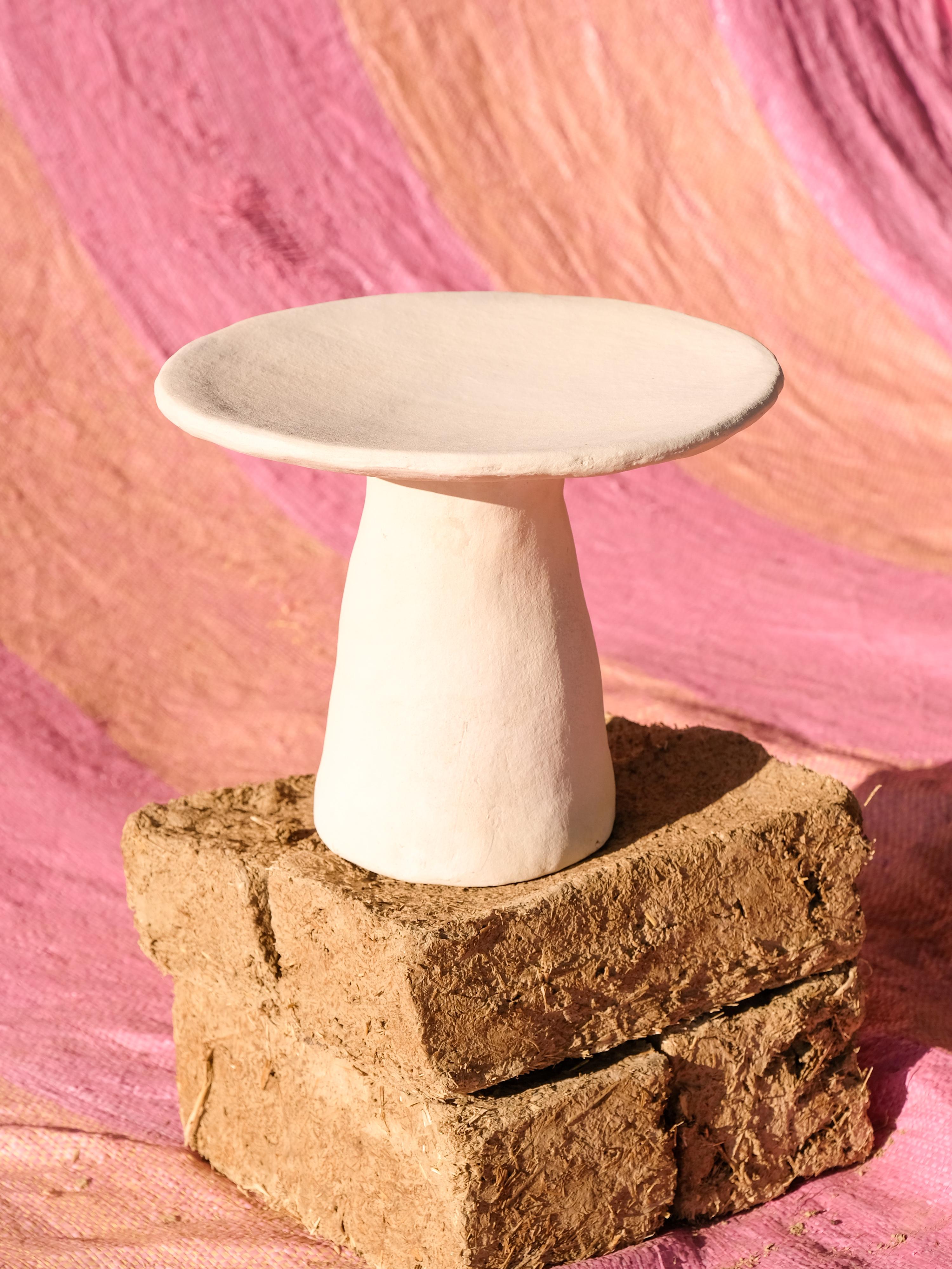 Arts and Crafts White Small Side Table Made of local Clay, natural pigments, Handcrafted For Sale